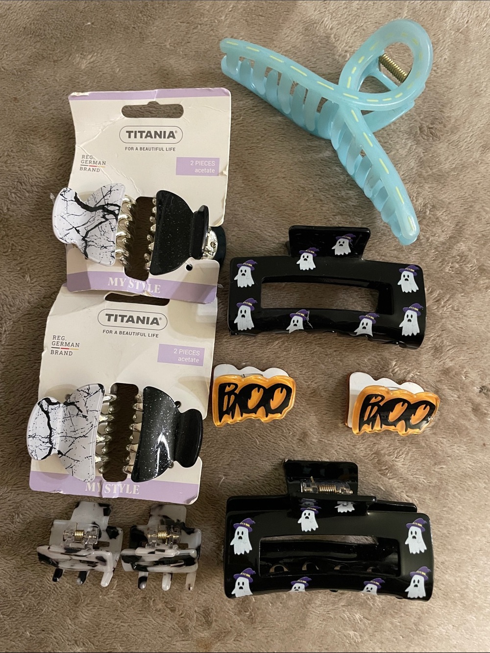 Black Ghost Print & Aqua Large Hair Claw lot
